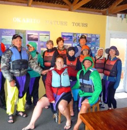 group ready for kayaking in okarito