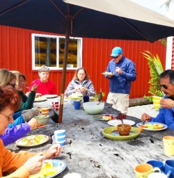 hiking group enjoying lunch in okarito