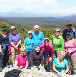 hiking group at the okarito trig lookout