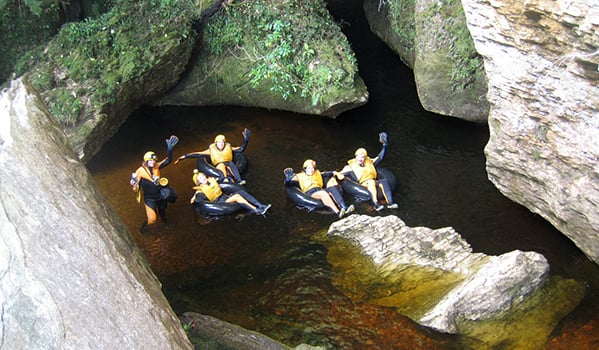 Black river rafting in New Zealand glow worm caves